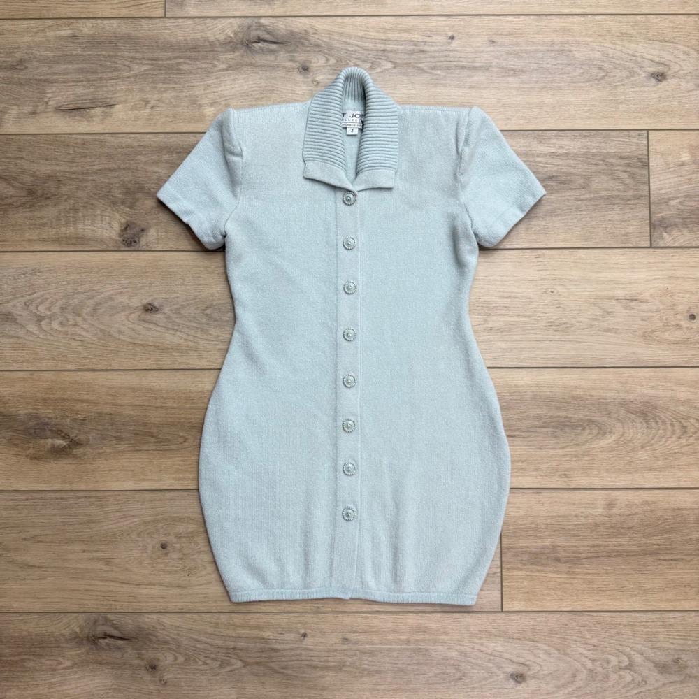 St John Collection Vintage Powder Blue Santana Mini Dress Buttons Twee Luxury 2